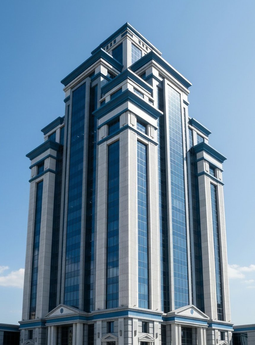 The Scaling Principles tower — a modern glass office building